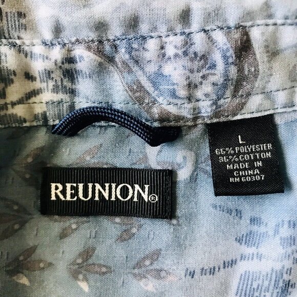 Vintage Reunion Blue Paisley Print Long Sleeve Button Up Shirt Size Large - Picture 6 of 9